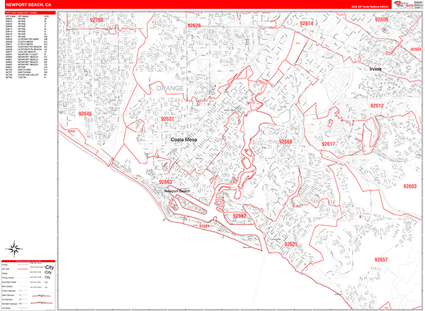 Newport Beach Zip Code Wall Map